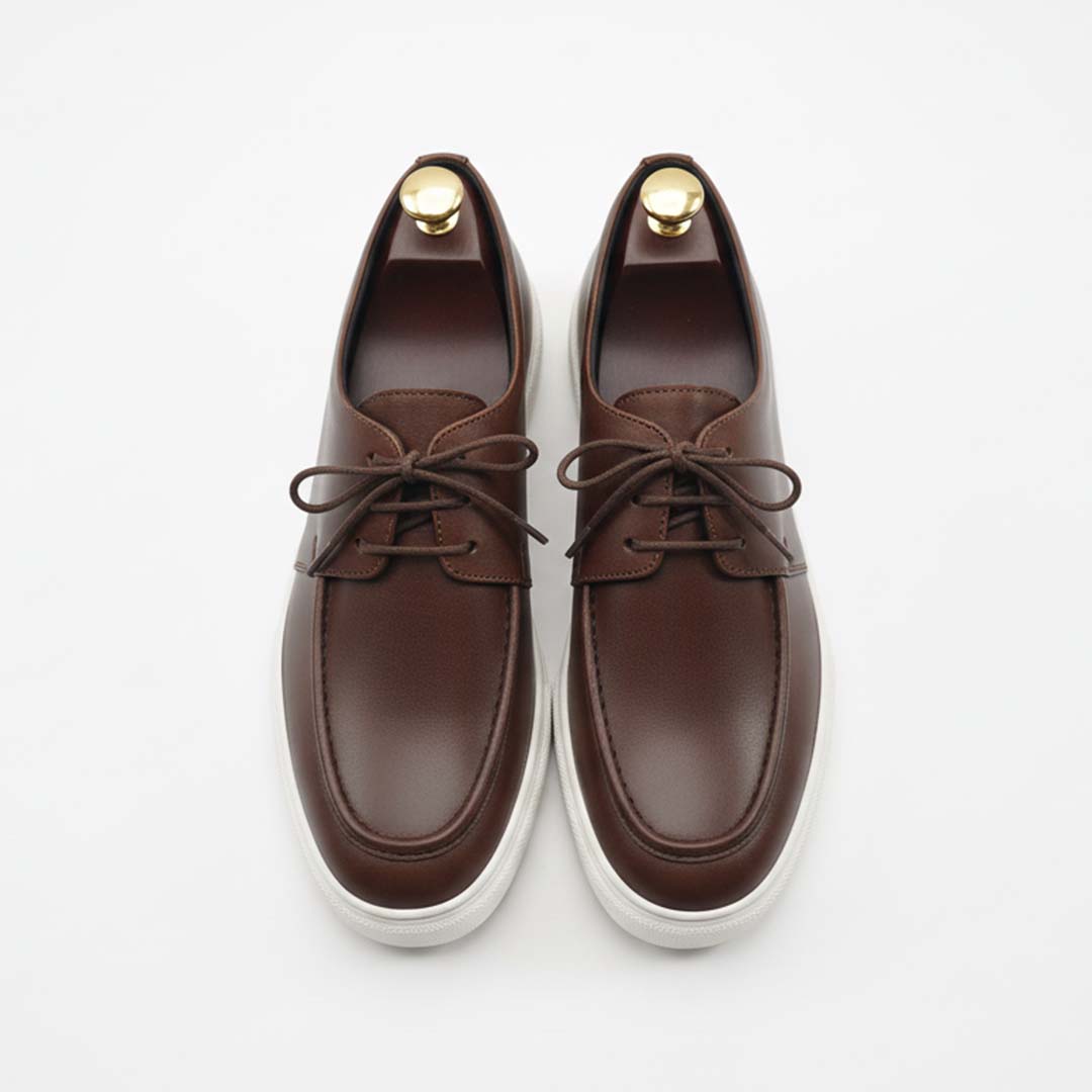 Brown Classic Leather Sneakers for Men – Handmade Everyday Style- US0068