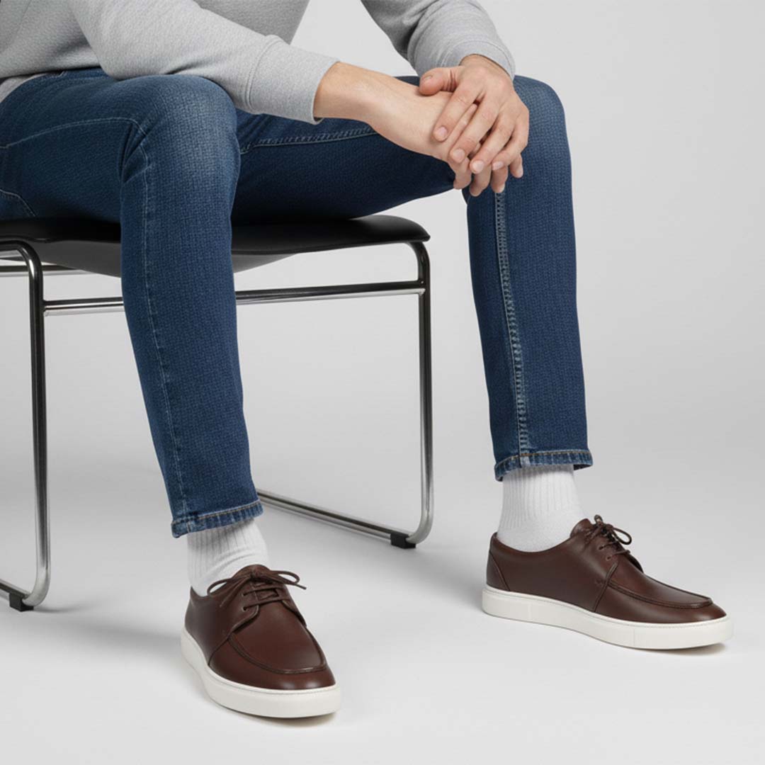 Brown Classic Leather Sneakers for Men – Handmade Everyday Style- US0068