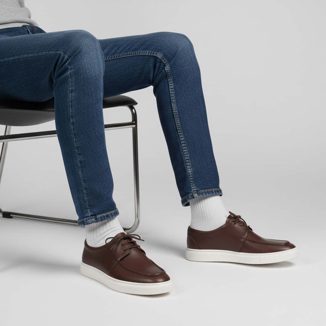 Brown Classic Leather Sneakers for Men – Handmade Everyday Style- US0068