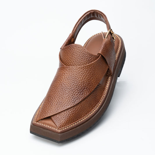 Brown two-tone dotted Kaptan chappal — handmade premium leather, Upstreet Co