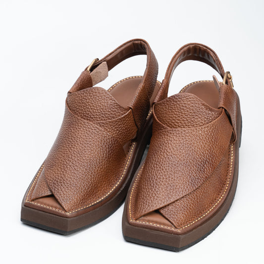 Brown two-tone dotted Kaptan chappal — handmade premium leather, Upstreet Co