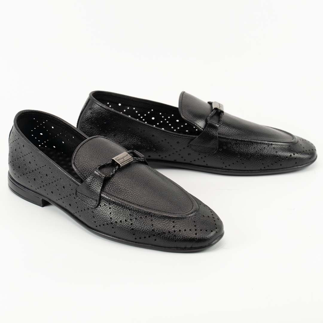 Feroggio Black Air Leather Loafers – All Day Comfort  - US0077