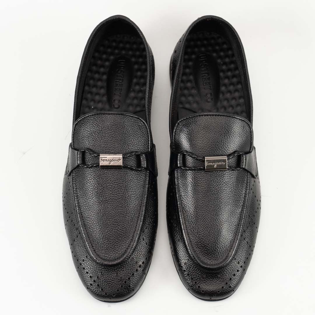 Feroggio Black Air Leather Loafers – All Day Comfort  - US0077