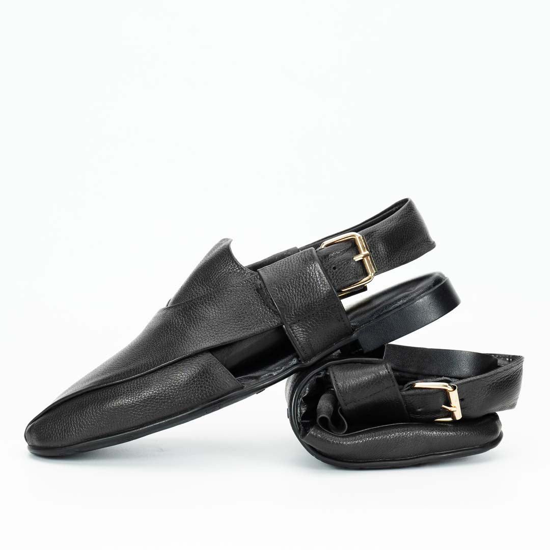 Foldable soft Peshawari chappal in black — travel-ready handmade leather, Upstreet Co