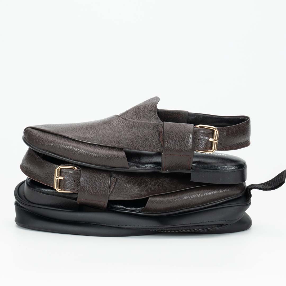 Foldable soft Peshawari chappal in brown — travel-ready handmade leather, Upstreet Co