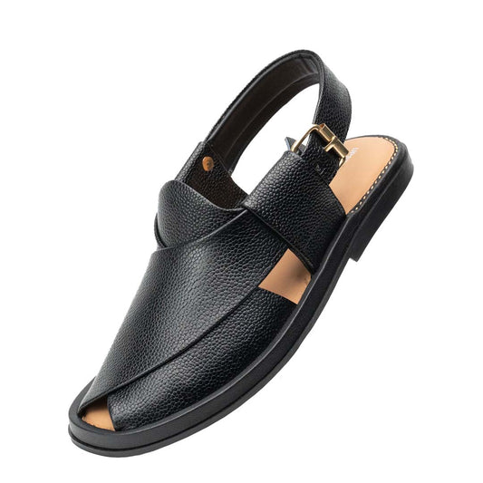 GOGO style Peshawari chappal in dotted black — handmade pure leather, Upstreet Co