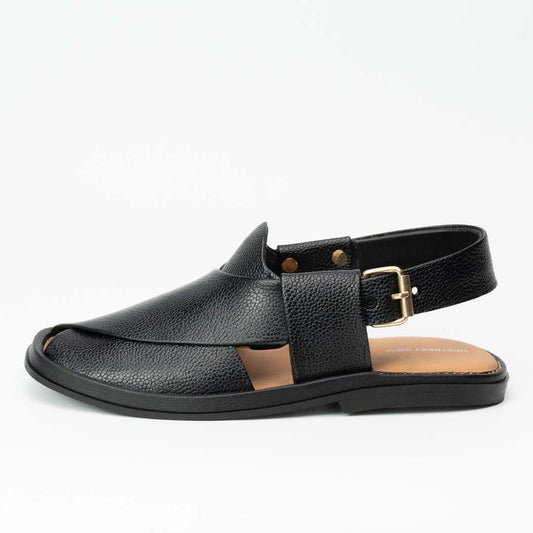 GOGO style Peshawari chappal in dotted black — handmade pure leather, Upstreet Co