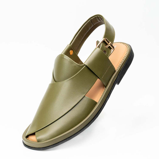 GOGO style Peshawari chappal in olive — handmade pure leather, Upstreet Co