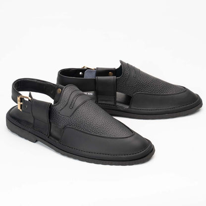 Penny strap Peshawari chappal in black — handmade pure leather, Upstreet Co