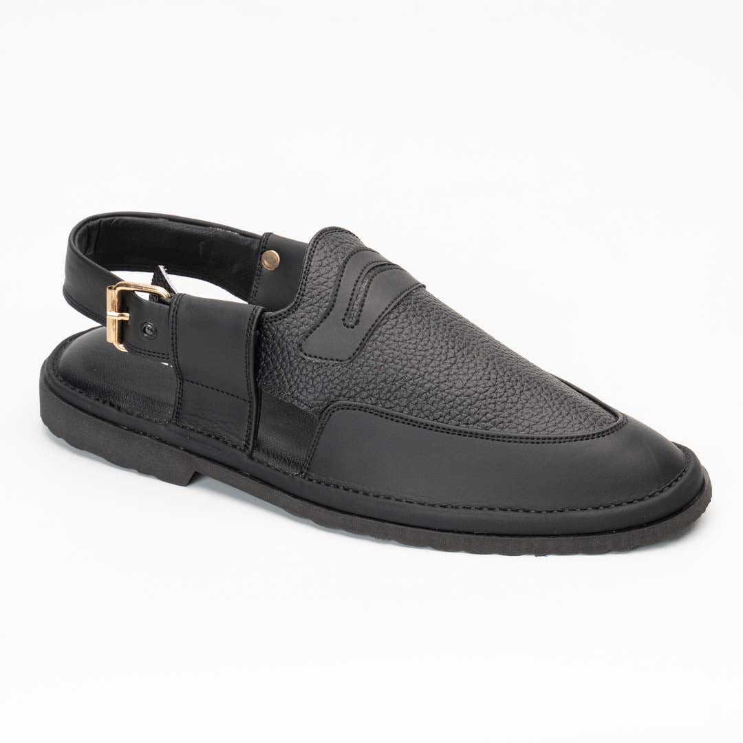 Penny strap Peshawari chappal in black — handmade pure leather, Upstreet Co