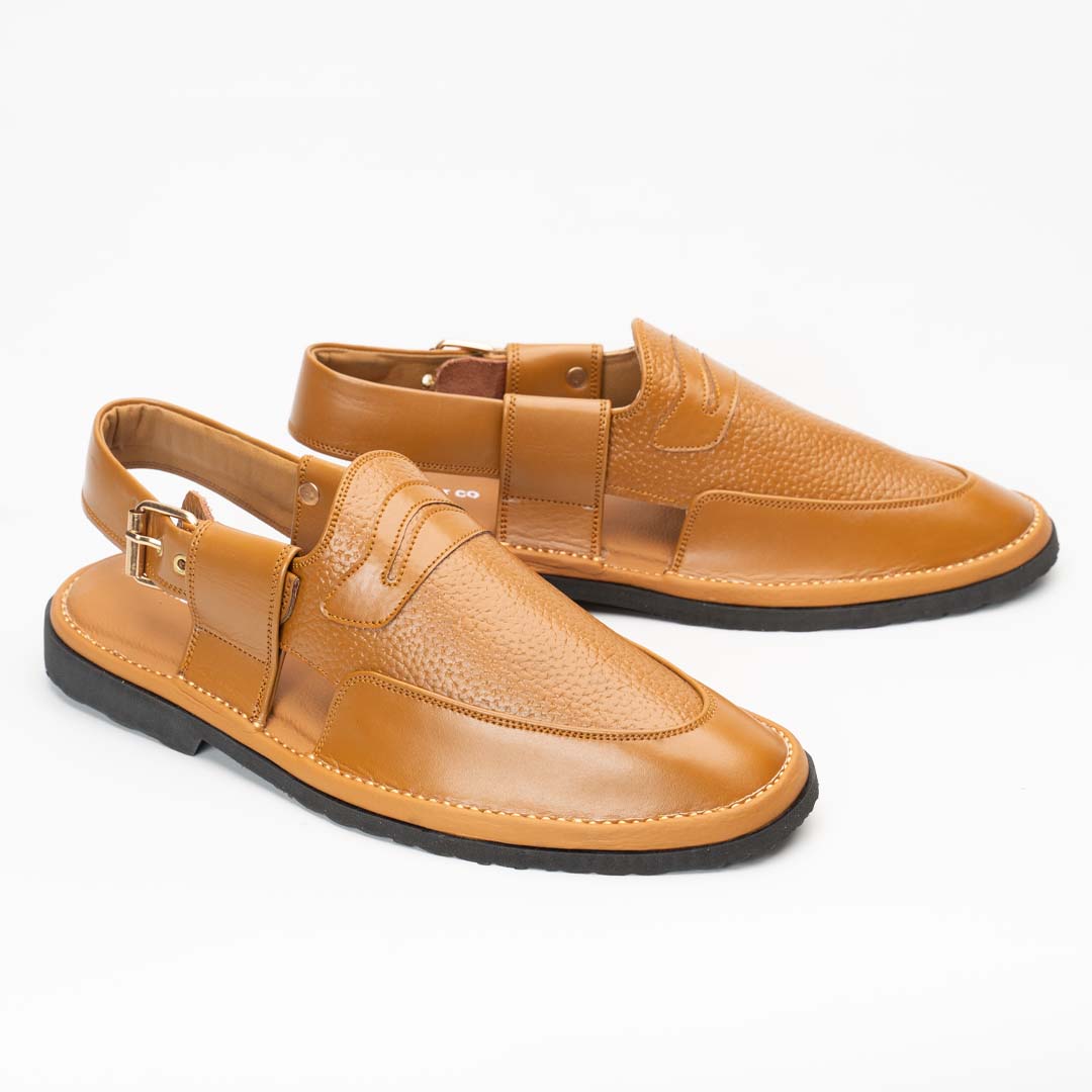 Penny strap Peshawari chappal in camel — handmade pure leather, Upstreet Co