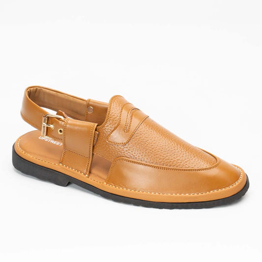 Penny strap Peshawari chappal in camel — handmade pure leather, Upstreet Co