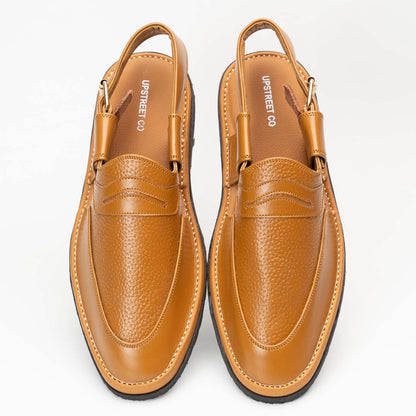 Penny strap Peshawari chappal in camel — handmade pure leather, Upstreet Co