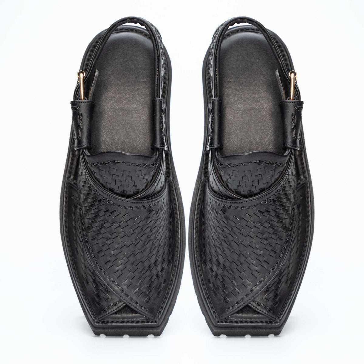 Black knitted Kaptan chappal — handmade leather, Upstreet Co