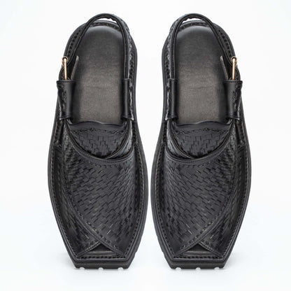 Black knitted Kaptan chappal — handmade leather, Upstreet Co