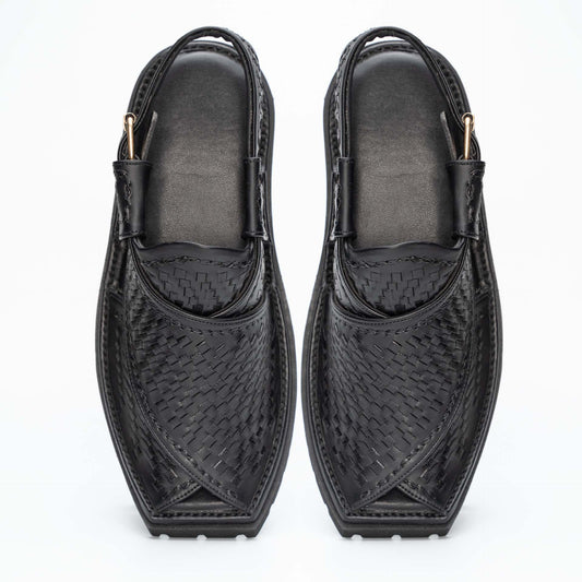 Black knitted Kaptan chappal — handmade leather, Upstreet Co