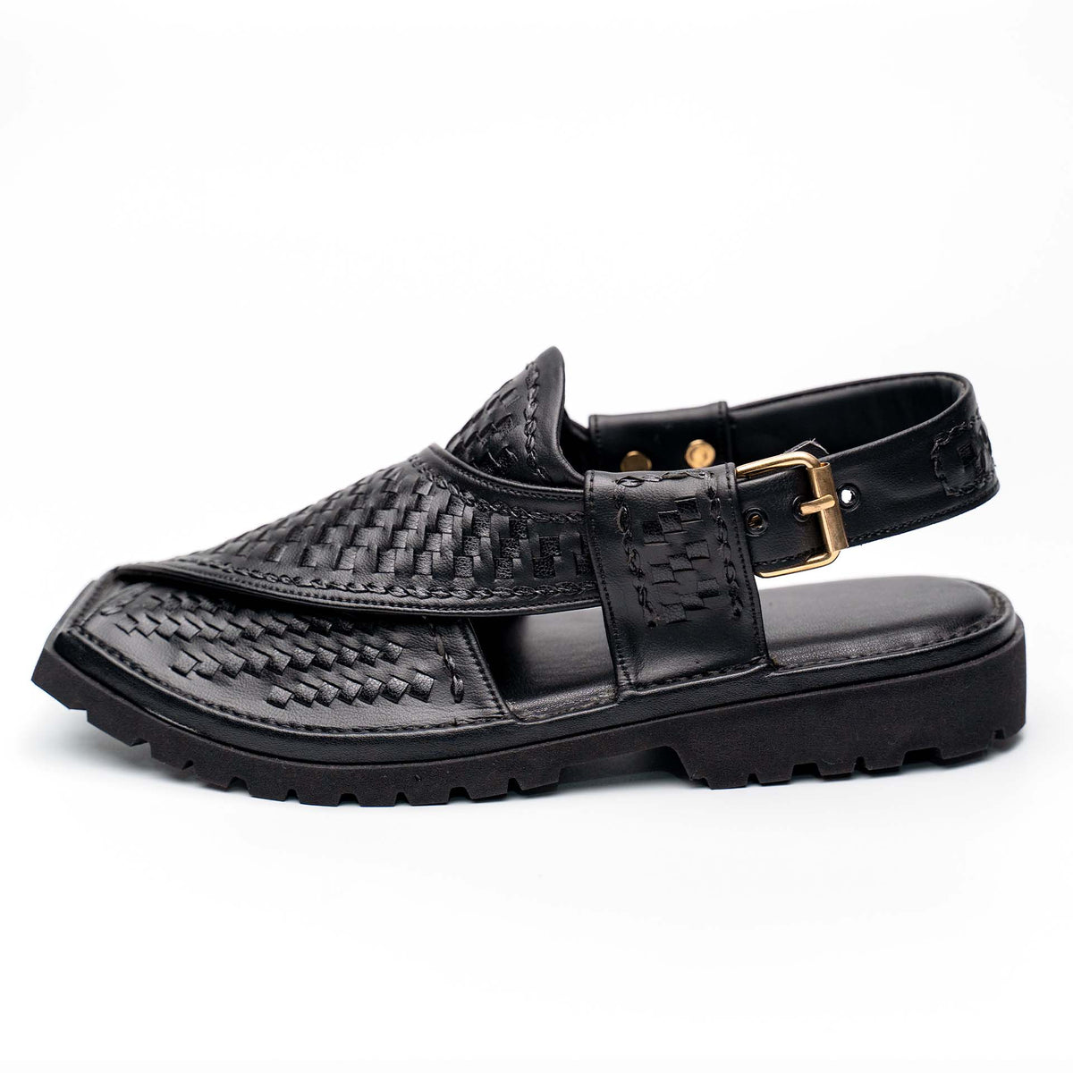 Black knitted Kaptan chappal — handmade leather, Upstreet Co