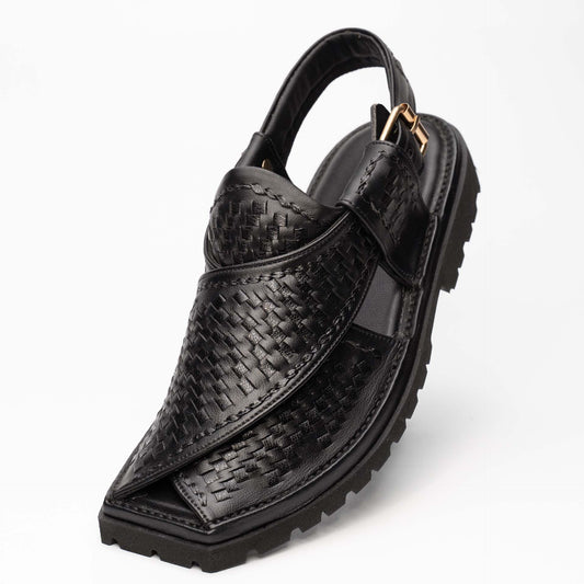Black knitted Kaptan chappal — handmade leather, Upstreet Co