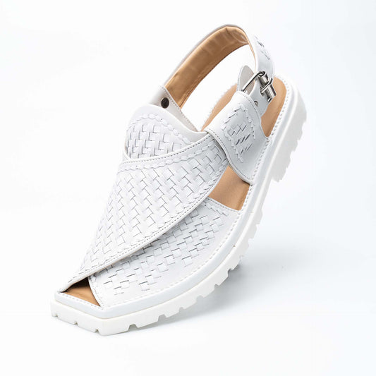 White knitted Kaptan chappal — handmade leather, Upstreet Co