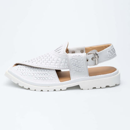 White knitted Kaptan chappal — handmade leather, Upstreet Co