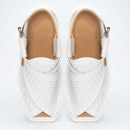 White knitted Kaptan chappal — handmade leather, Upstreet Co
