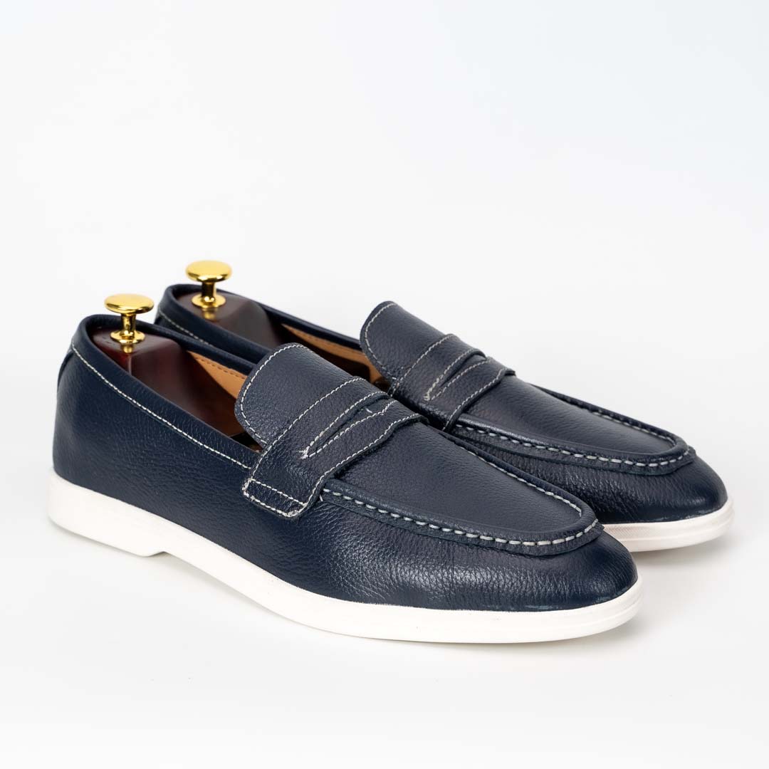 La Blue premium leather loafers in blue — handmade, Upstreet Co