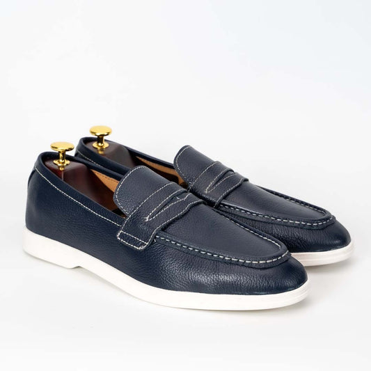 La Blue premium leather loafers in blue — handmade, Upstreet Co