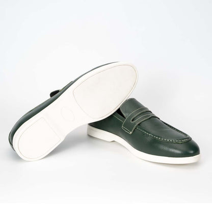 La Verde premium leather loafers in green — handmade, Upstreet Co