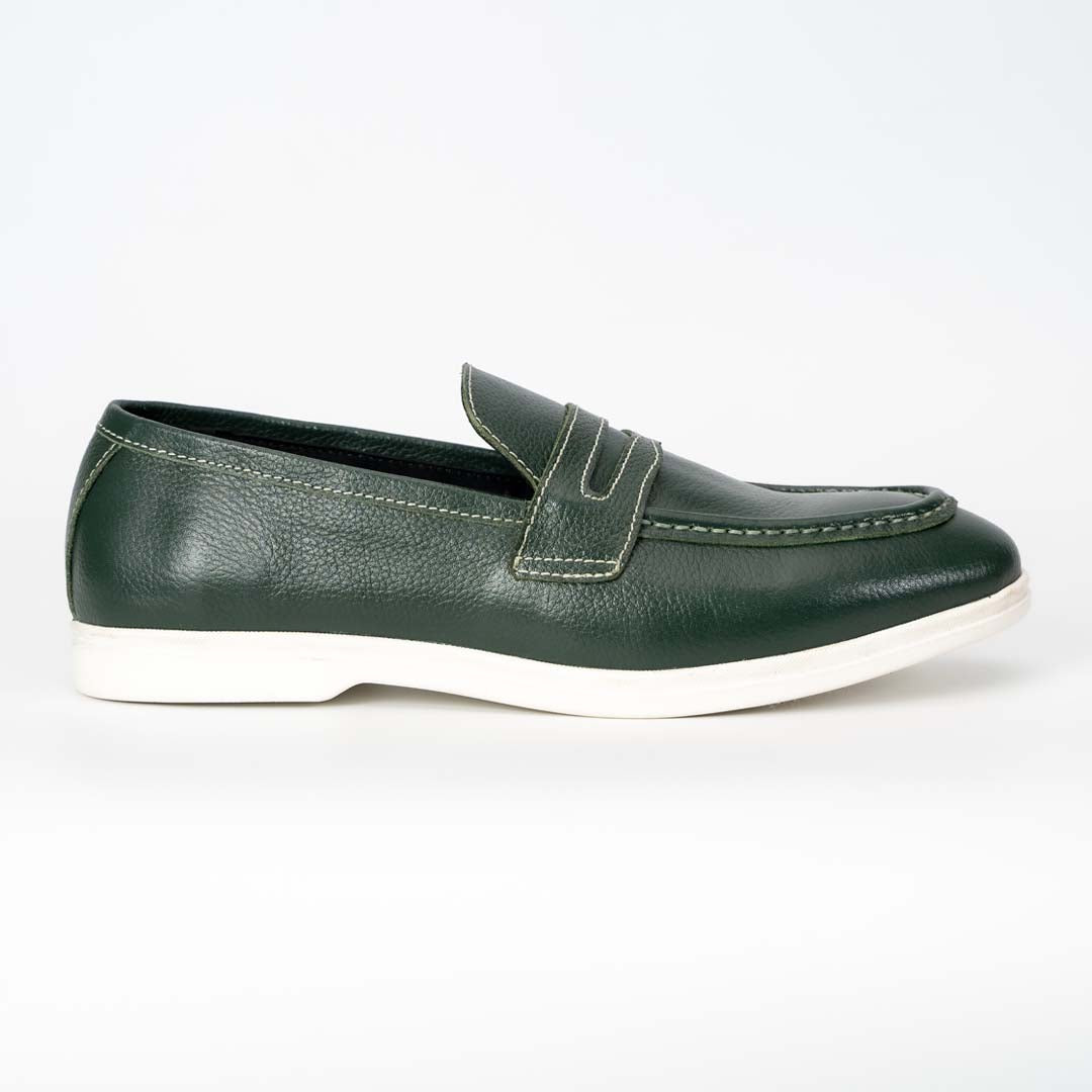La Verde premium leather loafers in green — handmade, Upstreet Co