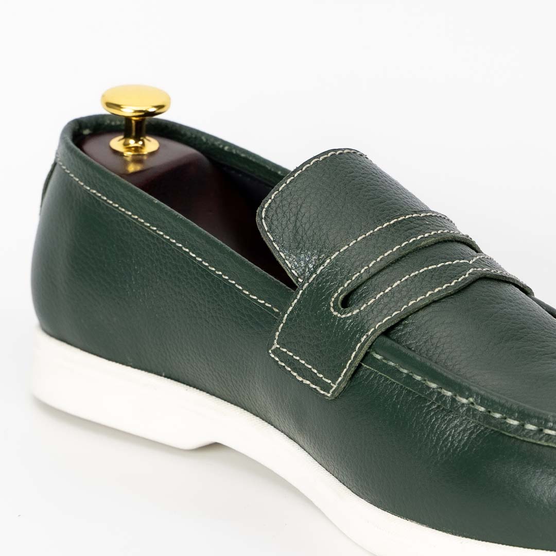 La Verde premium leather loafers in green — handmade, Upstreet Co