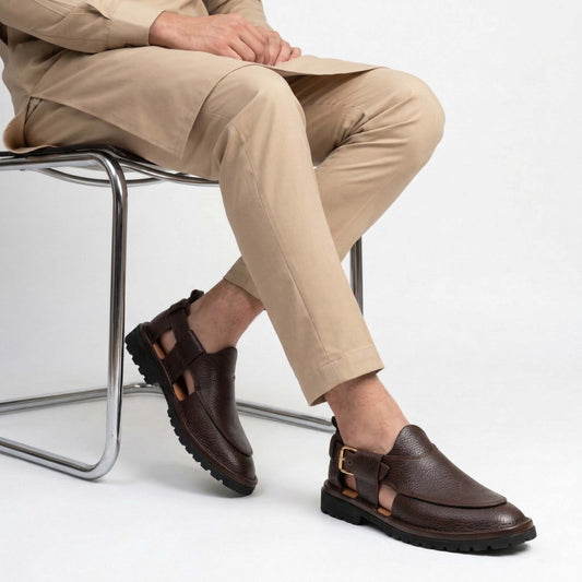 Brown handmade jeans chappal — premium leather, Upstreet Co