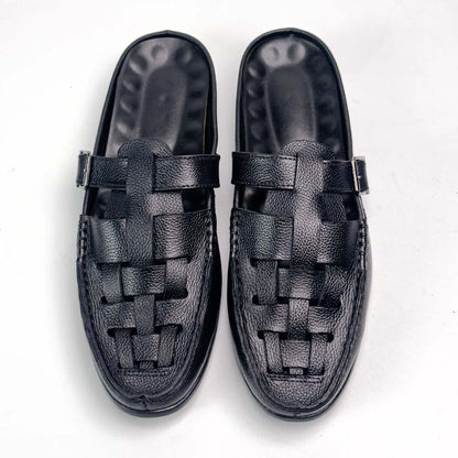 Knitted backless mule slippers in black for men — handmade, Upstreet Co