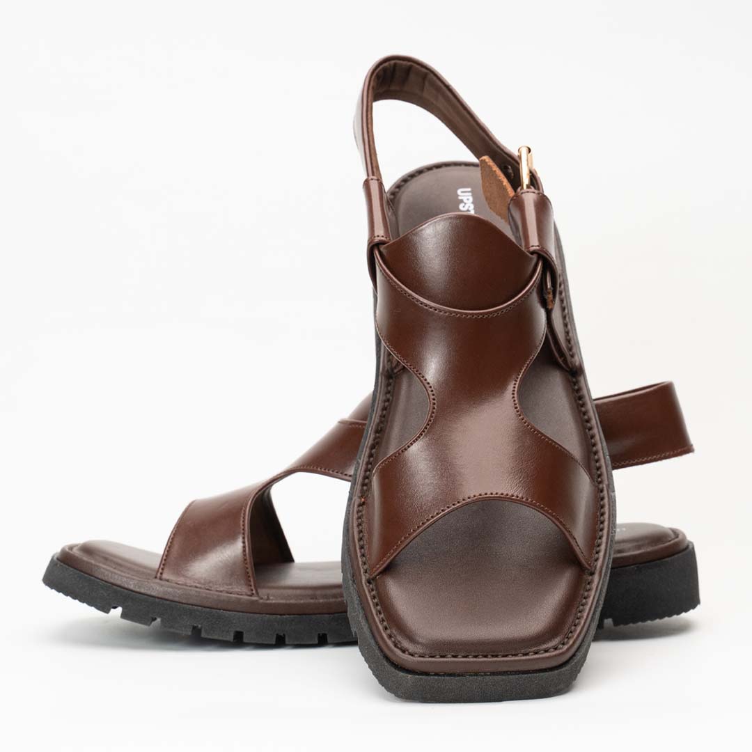 Panjedar soft Peshawari chappal in brown — five-strap handmade leather, Upstreet Co