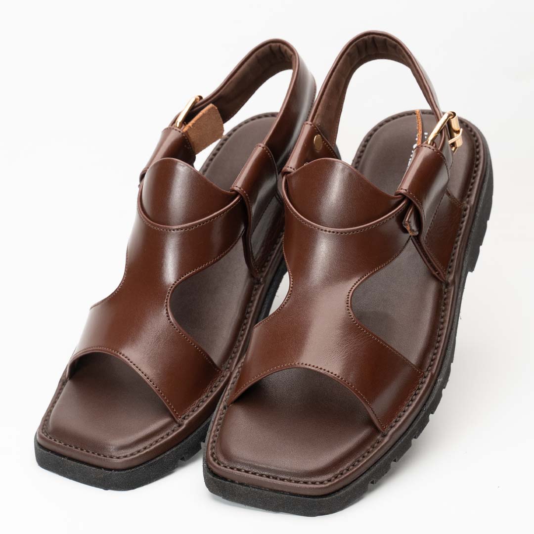 Panjedar soft Peshawari chappal in brown — five-strap handmade leather, Upstreet Co