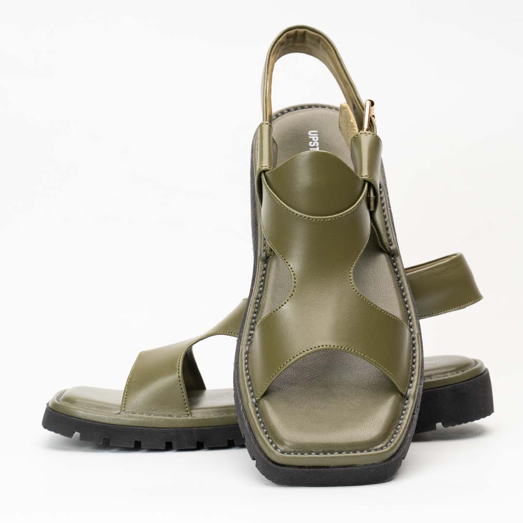 Panjedar soft Peshawari chappal in olive — five-strap handmade leather, Upstreet Co