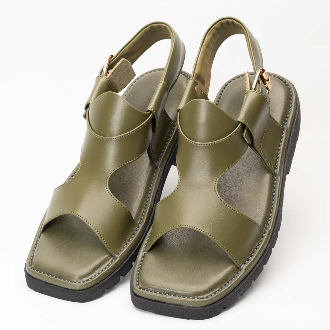 Panjedar soft Peshawari chappal in olive — five-strap handmade leather, Upstreet Co