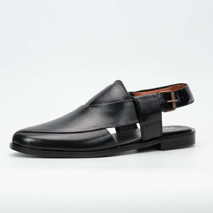 Executive Peshawari chappal in black — handmade pure leather, Upstreet Co