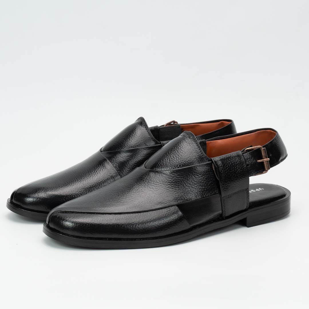 Executive Peshawari chappal in black — handmade pure leather, Upstreet Co