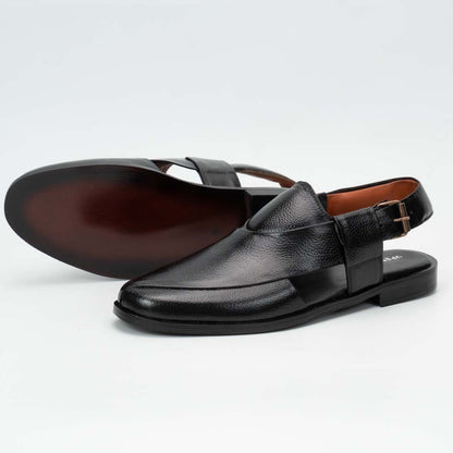 Executive Peshawari chappal in black — handmade pure leather, Upstreet Co