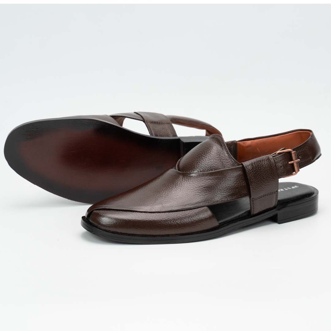 Executive Peshawari chappal in brown — handmade pure leather, Upstreet Co