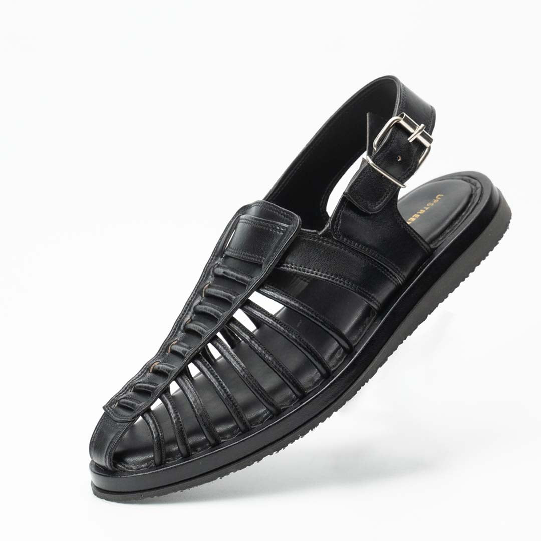 Handmade leather summer sandal for men in black — Upstreet Co, Pakistan
