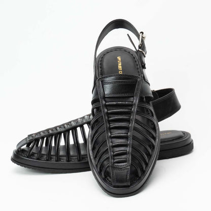 Handmade leather summer sandal for men in black — Upstreet Co, Pakistan