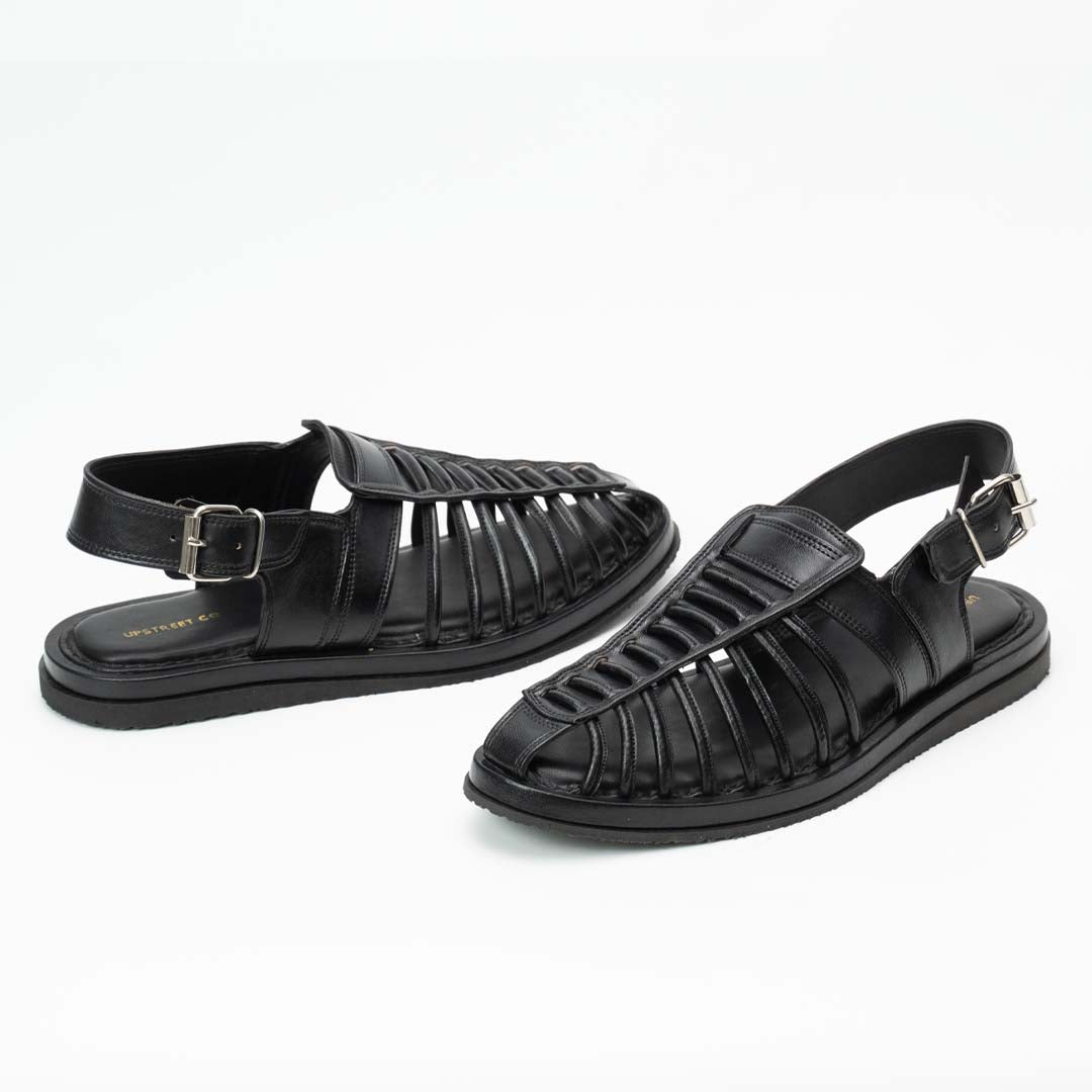 Handmade leather summer sandal for men in black — Upstreet Co, Pakistan