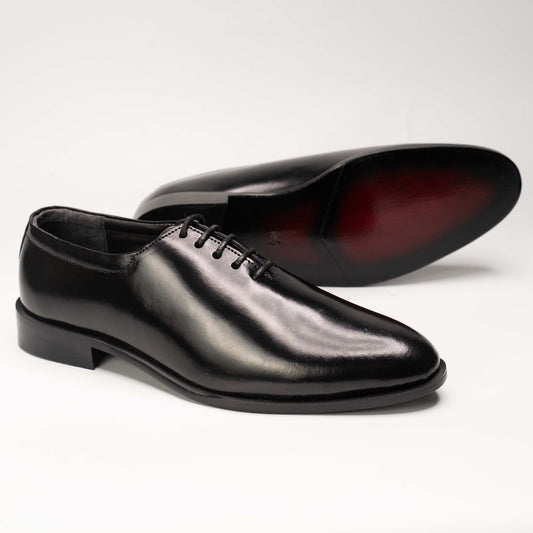 Men’s Black Plain-Toe Formal Lace-Up Shoes – US 1026