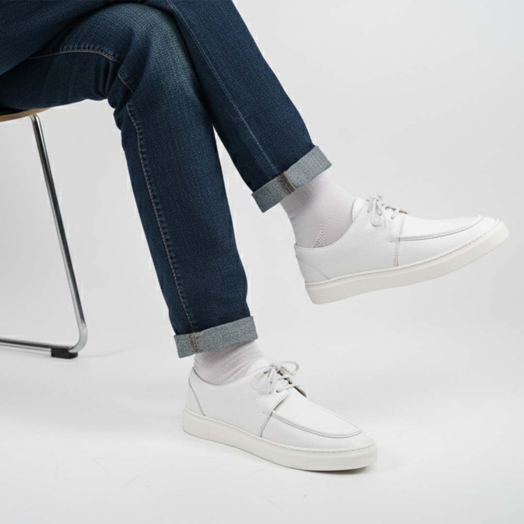 White Premium Leather Sneakers for Men All Day Comfort- US0067